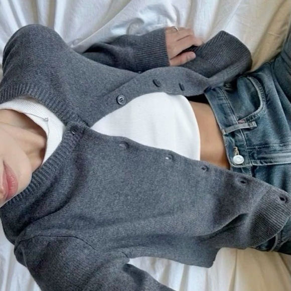 Rare Almada Label 100% Cashmere Coco Dark Grey cardigan size XS - Picture 8 of 9